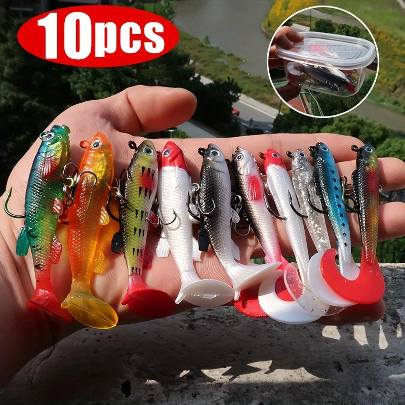 10 Leurres De Pêche En PVC Avec Hameçon