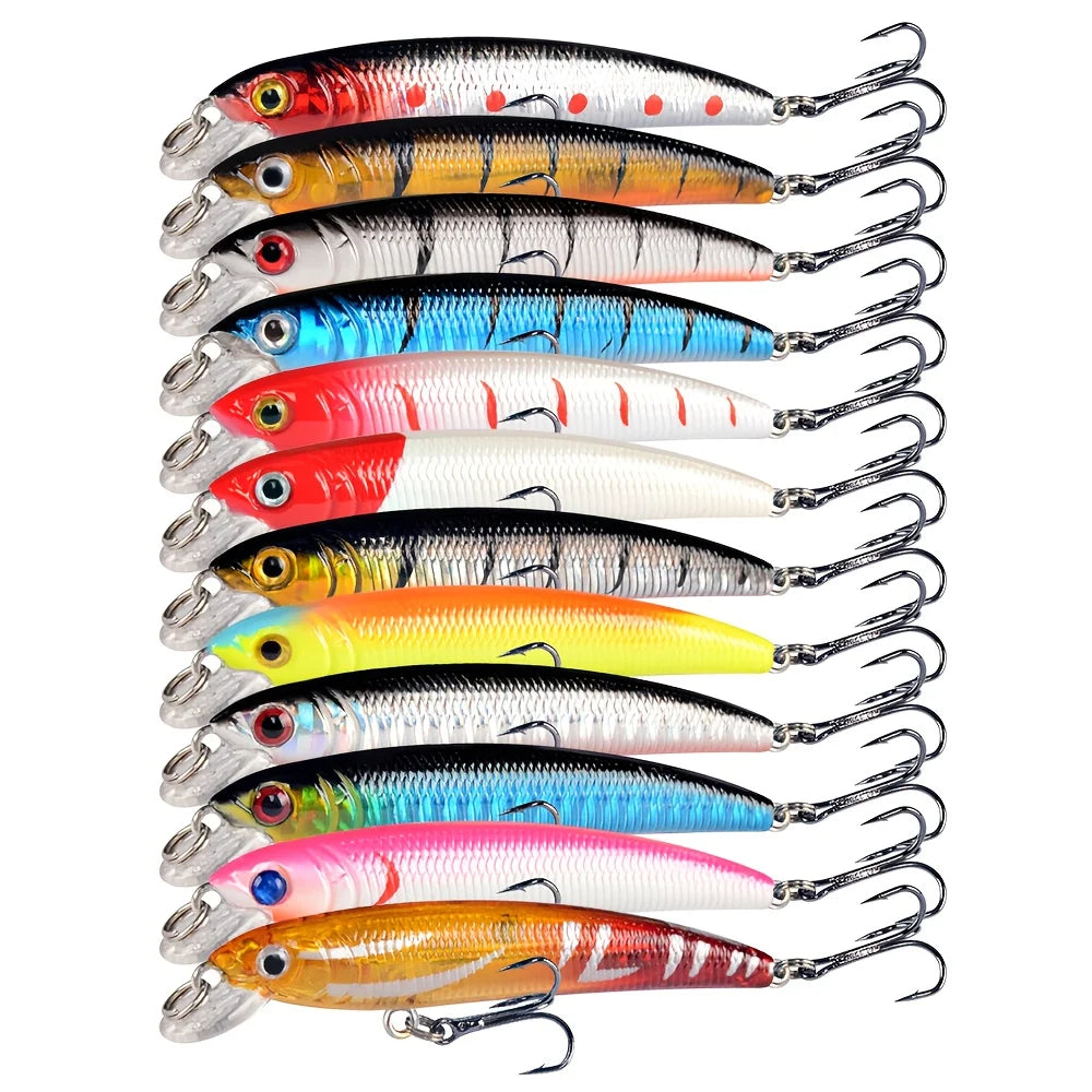 12 Leurres Minnow Coulants en Plastique Dur