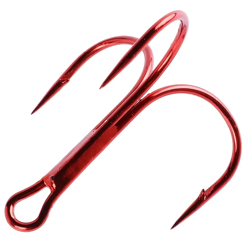 24 Hameçons Triples Rouge en Acier Carbone