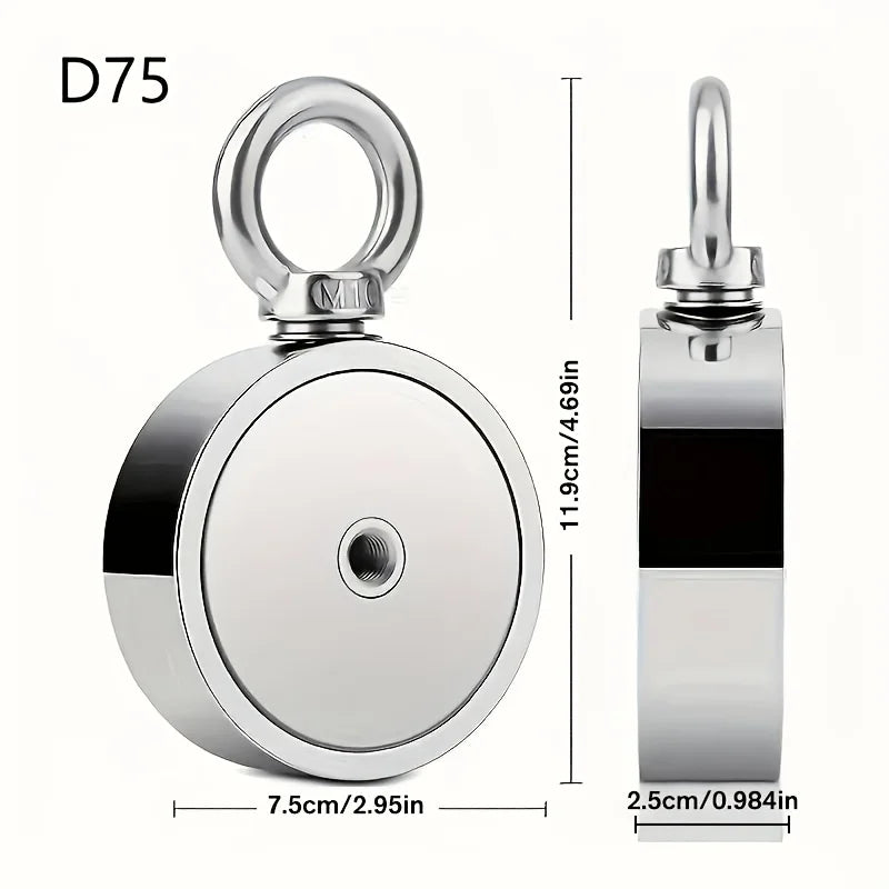 Aimant De Pêche Néodyme 226,8 Kg Avec Boulon À Œil — Aimant De Pêche Double Trou 75 mm, photo 8