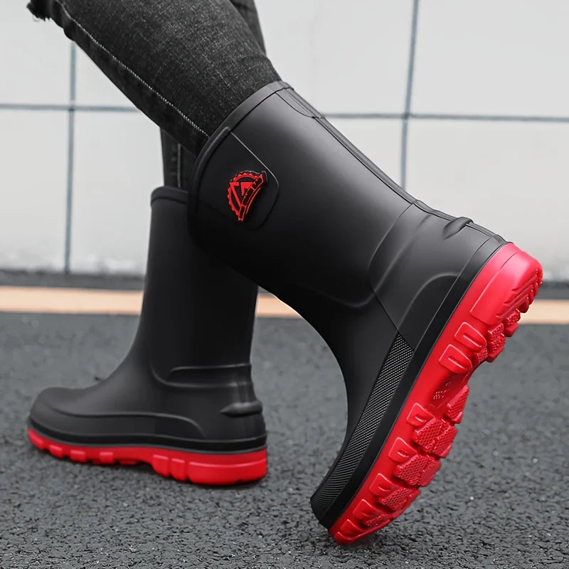 Bottes De Pluie Mi-Mollet En PVC — Noir Semelle Rouge, photo 6