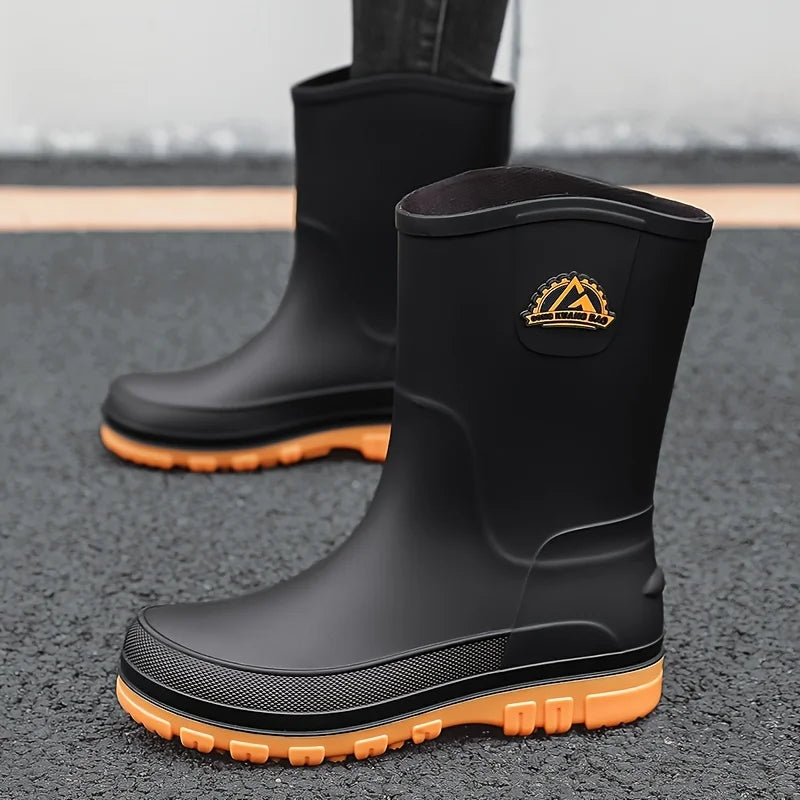 Bottes De Pluie Mi-Mollet En PVC — Noir Semelle Jaune, photo 10