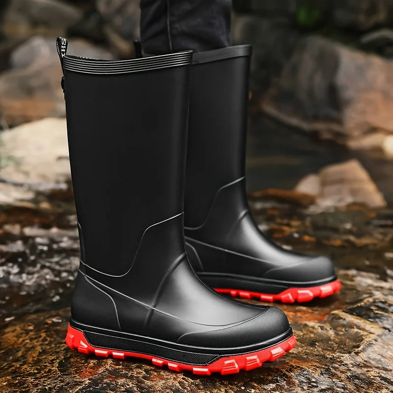 Bottes de Pluie Montantes Antidérapantes pour Homme — Noir Semelle Rouge, photo 2