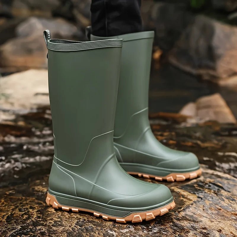 Bottes de Pluie Montantes Antidérapantes pour Homme — Vert Semelle Marron, photo 12