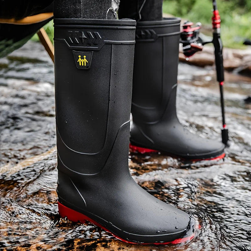 Bottes De Pluie Montantes Antidérapantes — Noir Rouge, photo 3
