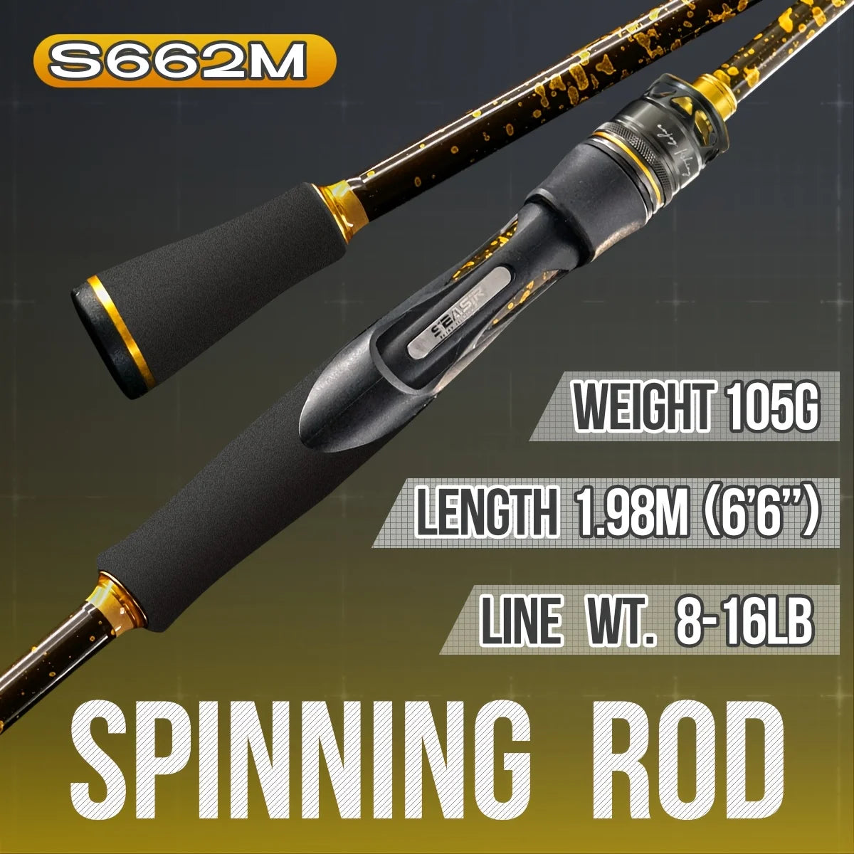 Canne à Lancer en Fibre de Carbone Haute Résistance — Canne Spinning 1,98 m 8-16 lb Or, photo 15
