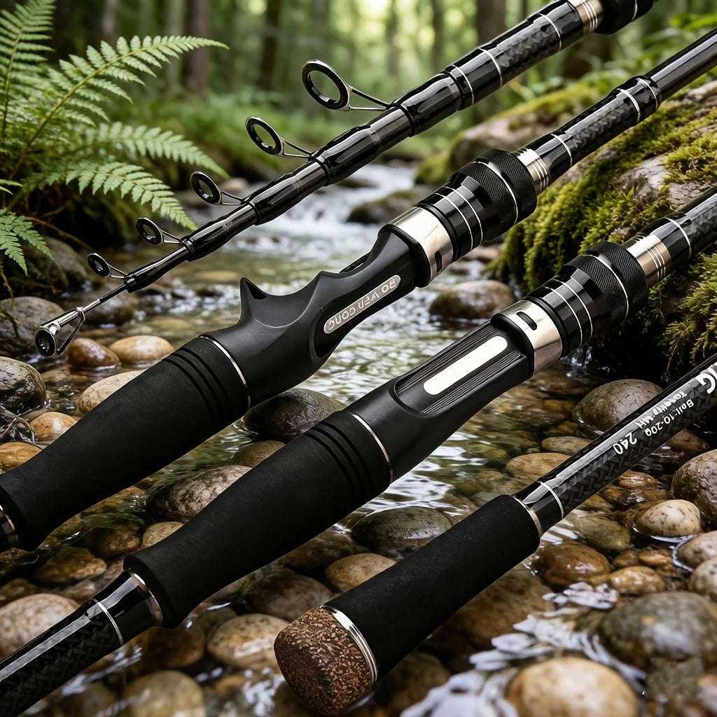 Canne à Pêche Télescopique en Fibre de Carbone