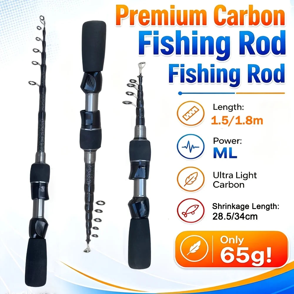 Canne À Pêche Télescopique Ultra-Courte En Fibre De Carbone