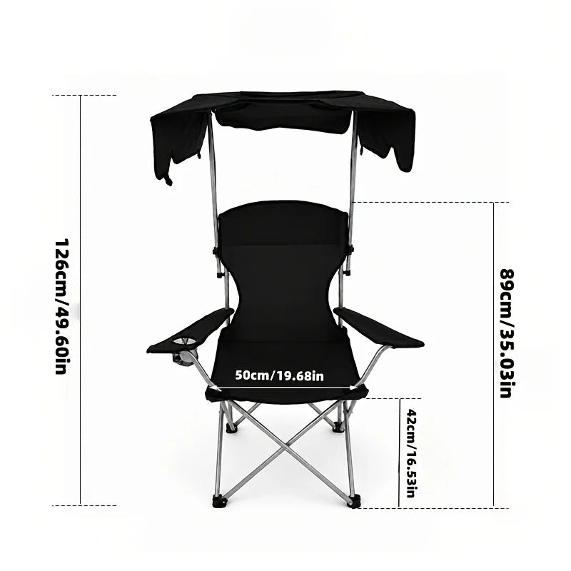 Chaise de Camping Pliable avec Pare-Soleil — Noir Pare-Soleil + Porte-Gobelet