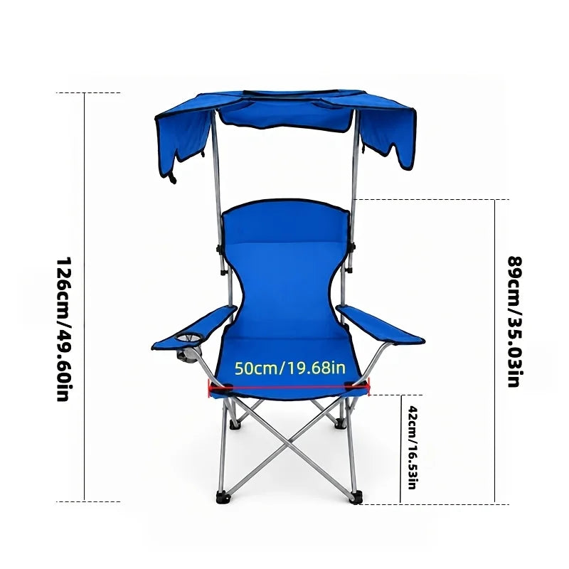 Chaise de Camping Pliable avec Pare-Soleil — Bleu Pare-Soleil + Porte-Gobelet, photo 11