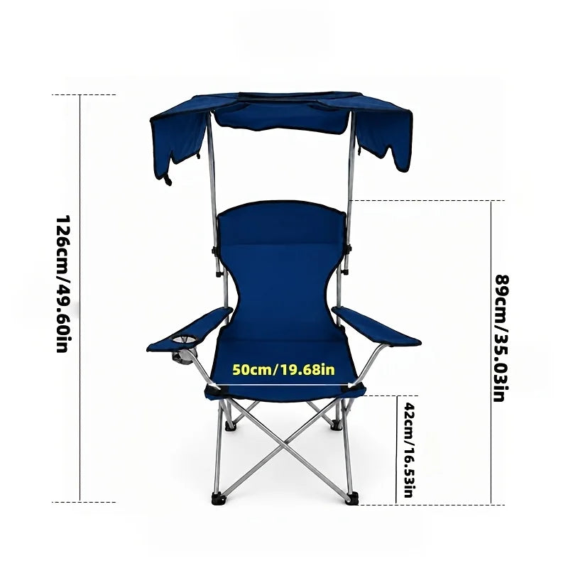 Chaise de Camping Pliable avec Pare-Soleil — Bleu Marine Pare-Soleil + Porte-Gobelet, photo 12