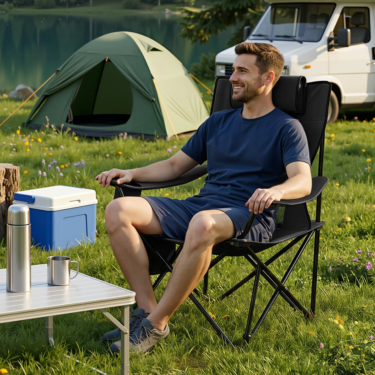 Chaise De Camping Pliable En Acier Avec Repose-Pieds