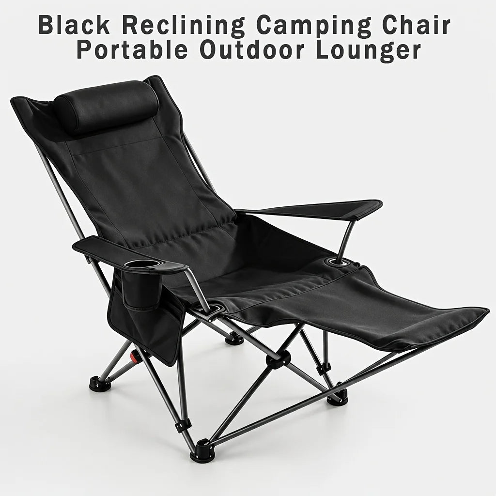 Chaise De Camping Pliable Inclinable Avec Repose-Pieds — Noir