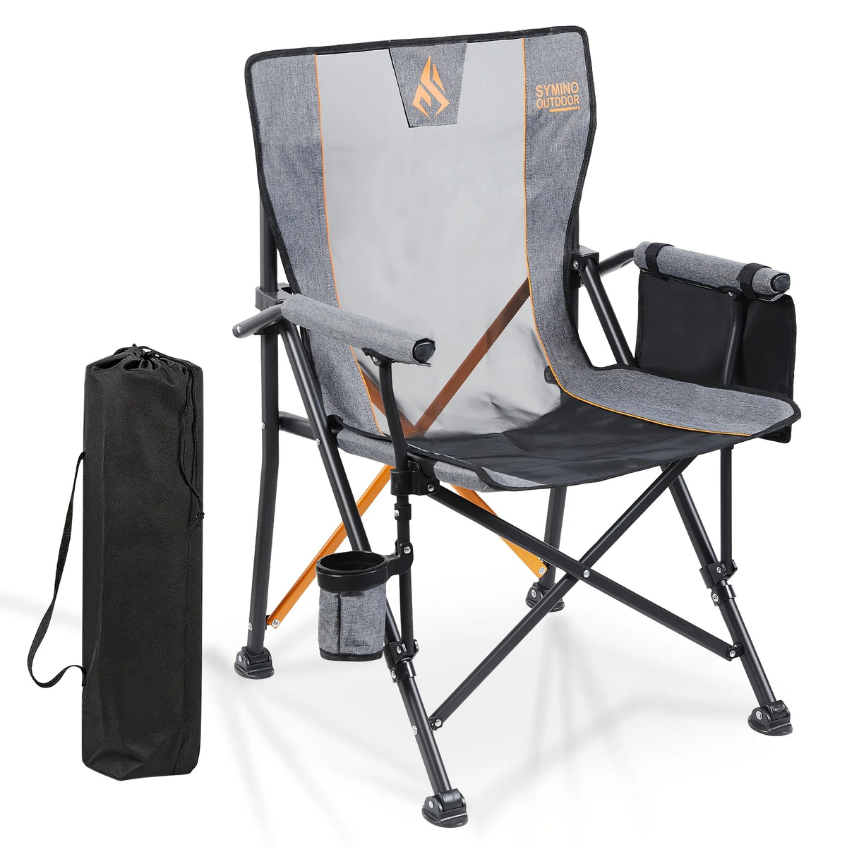 Chaise de Camping Pliante Robuste avec Accoudoirs — Gris Orange