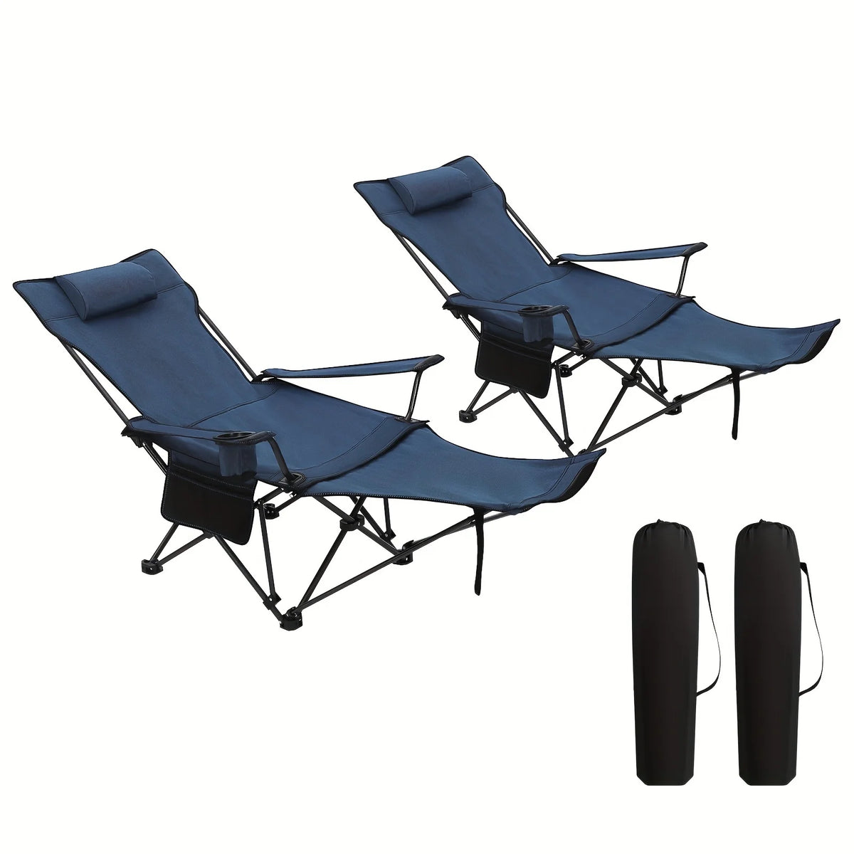 Chaise Longue Pliante Réglable Avec Repose-Pieds — Bleu 2 Pièces