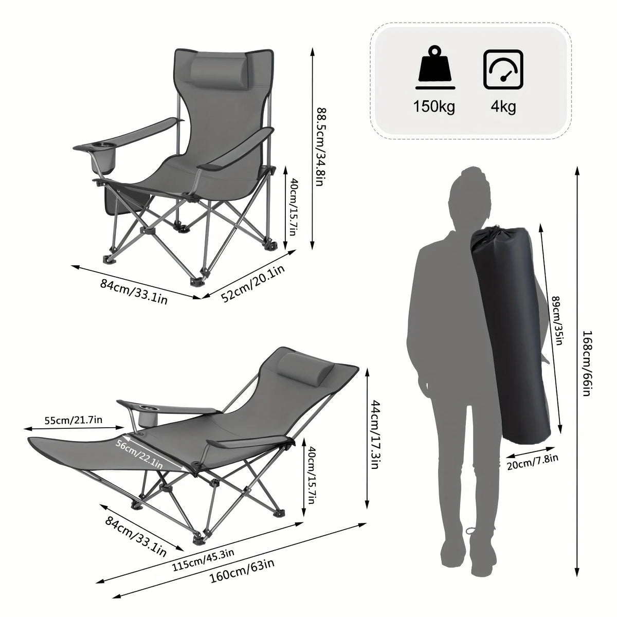 Chaise Longue Pliante Réglable Avec Repose-Pieds — photo 2
