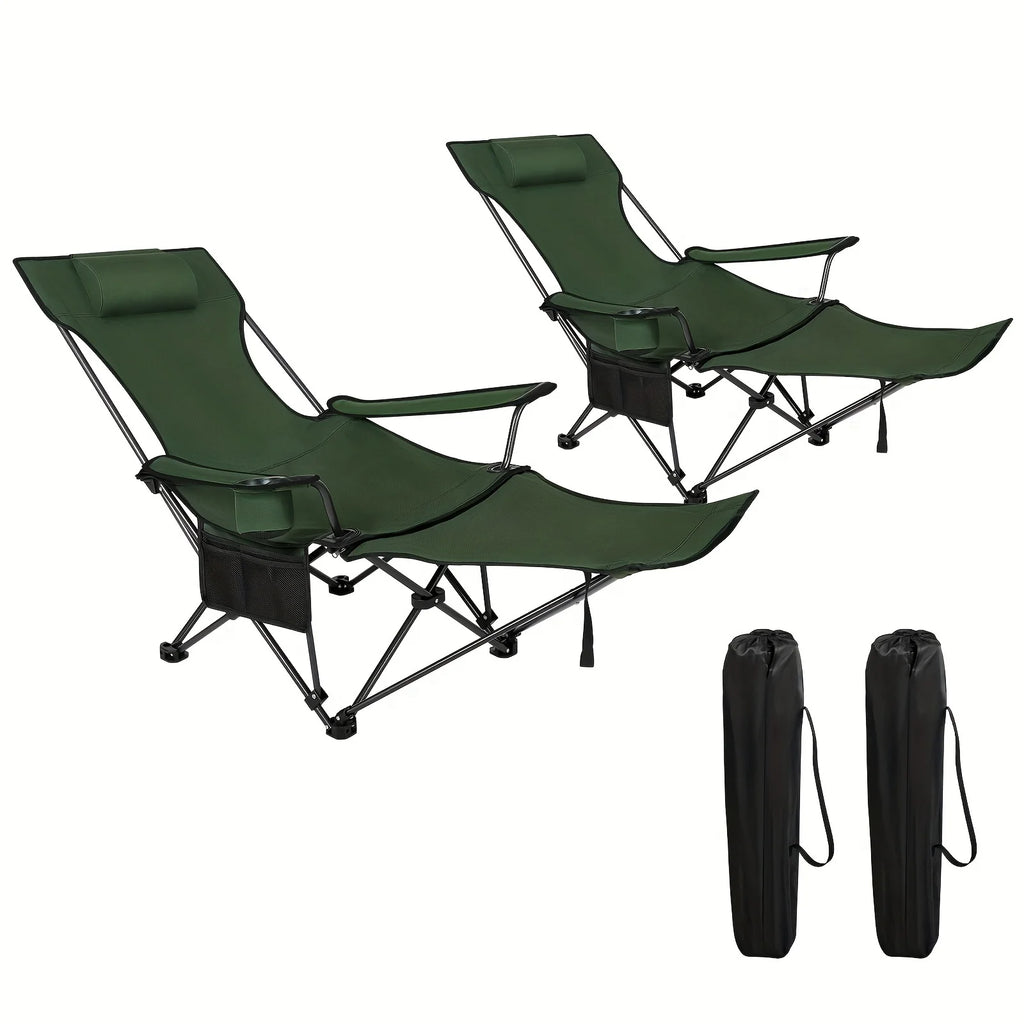 Chaise Longue Pliante Réglable Avec Repose-Pieds — Vert 2 Pièces, photo 6
