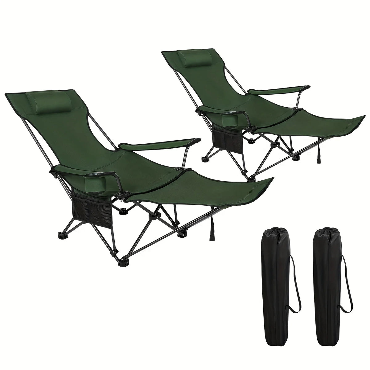 Chaise Longue Pliante Réglable Avec Repose-Pieds — Vert 2 Pièces, photo 6