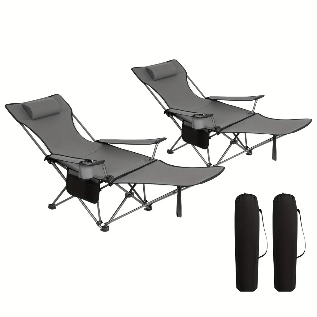 Chaise Longue Pliante Réglable Avec Repose-Pieds — Gris 2 Pièces, photo 7