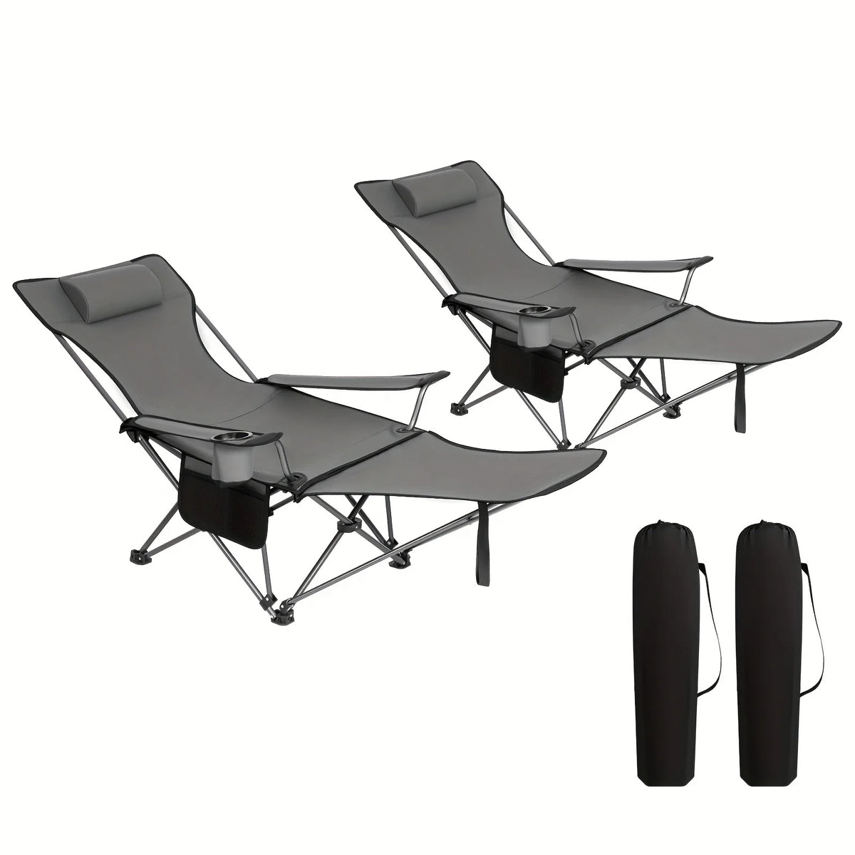 Chaise Longue Pliante Réglable Avec Repose-Pieds — Gris 2 Pièces, photo 7
