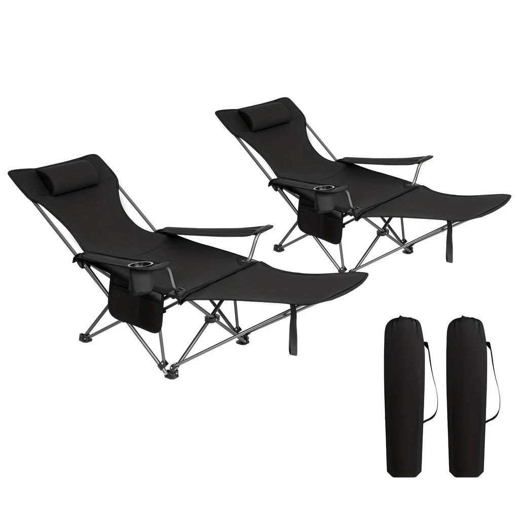 Chaise Longue Pliante Réglable Avec Repose-Pieds — Noir 2 Pièces, photo 8