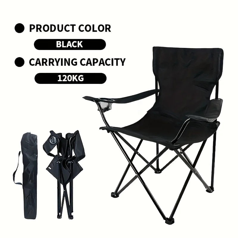 Chaise Pliable de Camping avec Porte-Gobelet — Noir