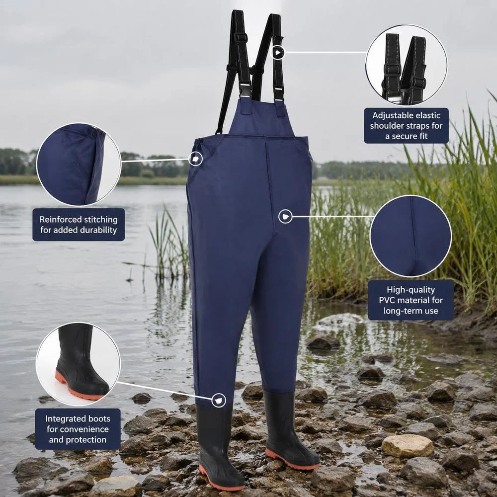 Combinaison De Pêche Bleue Imperméable Avec Bottes — photo 3