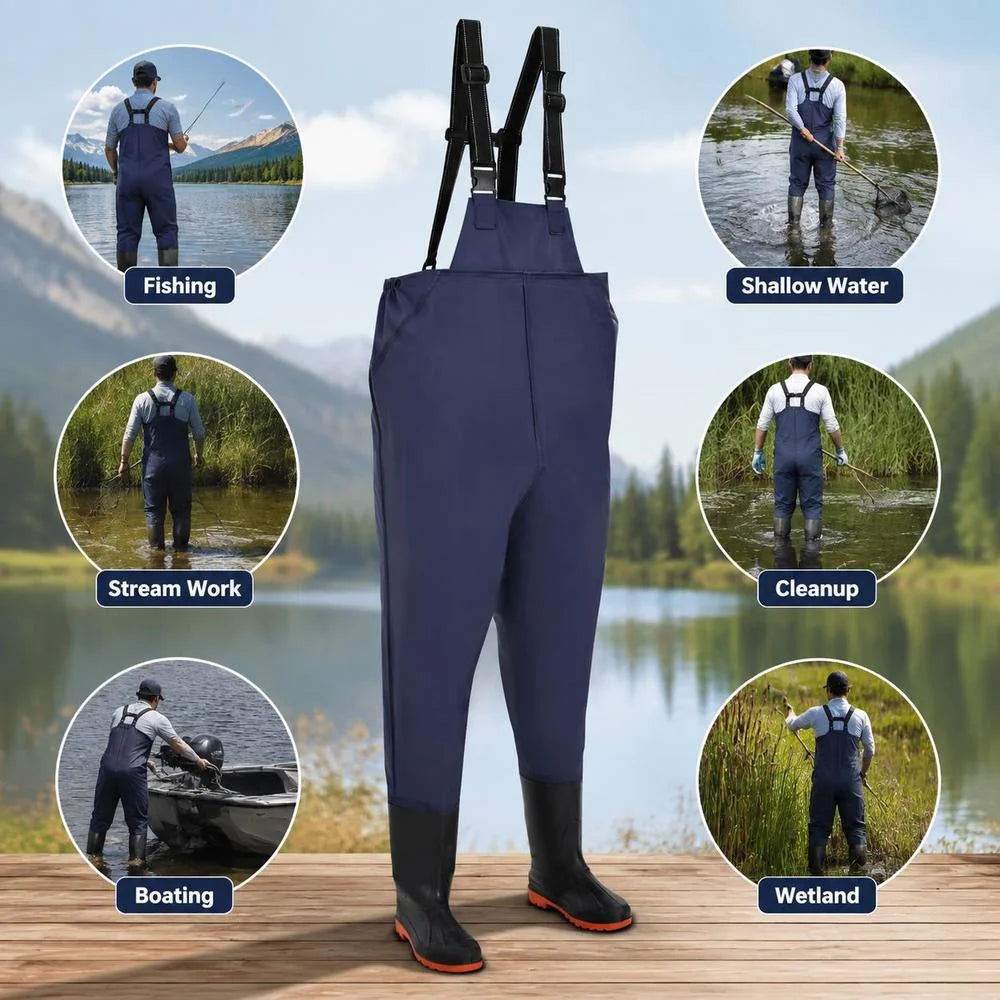 Combinaison De Pêche Bleue Imperméable Avec Bottes — photo 4