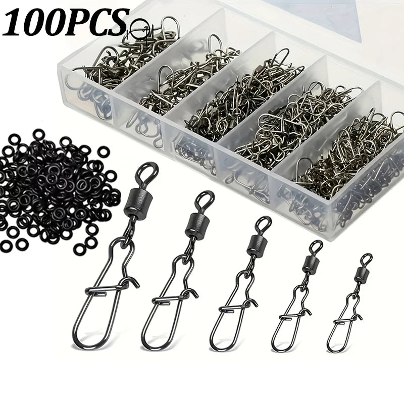 Émerillons de Pêche en Fer Noir avec Anneaux O
