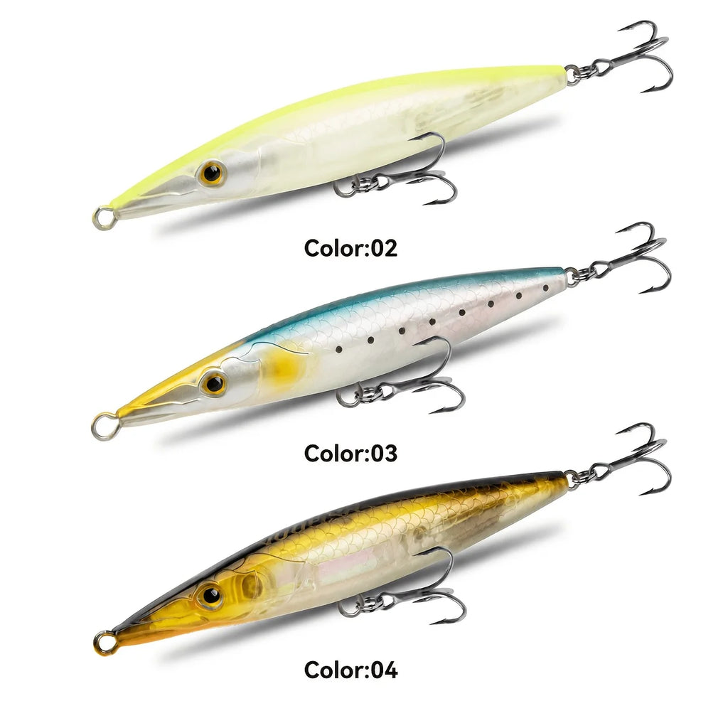 Ensemble De 3 Leurres Jerkbait Flottants — Jaune Clair + Argent Bleu + Doré, photo 9