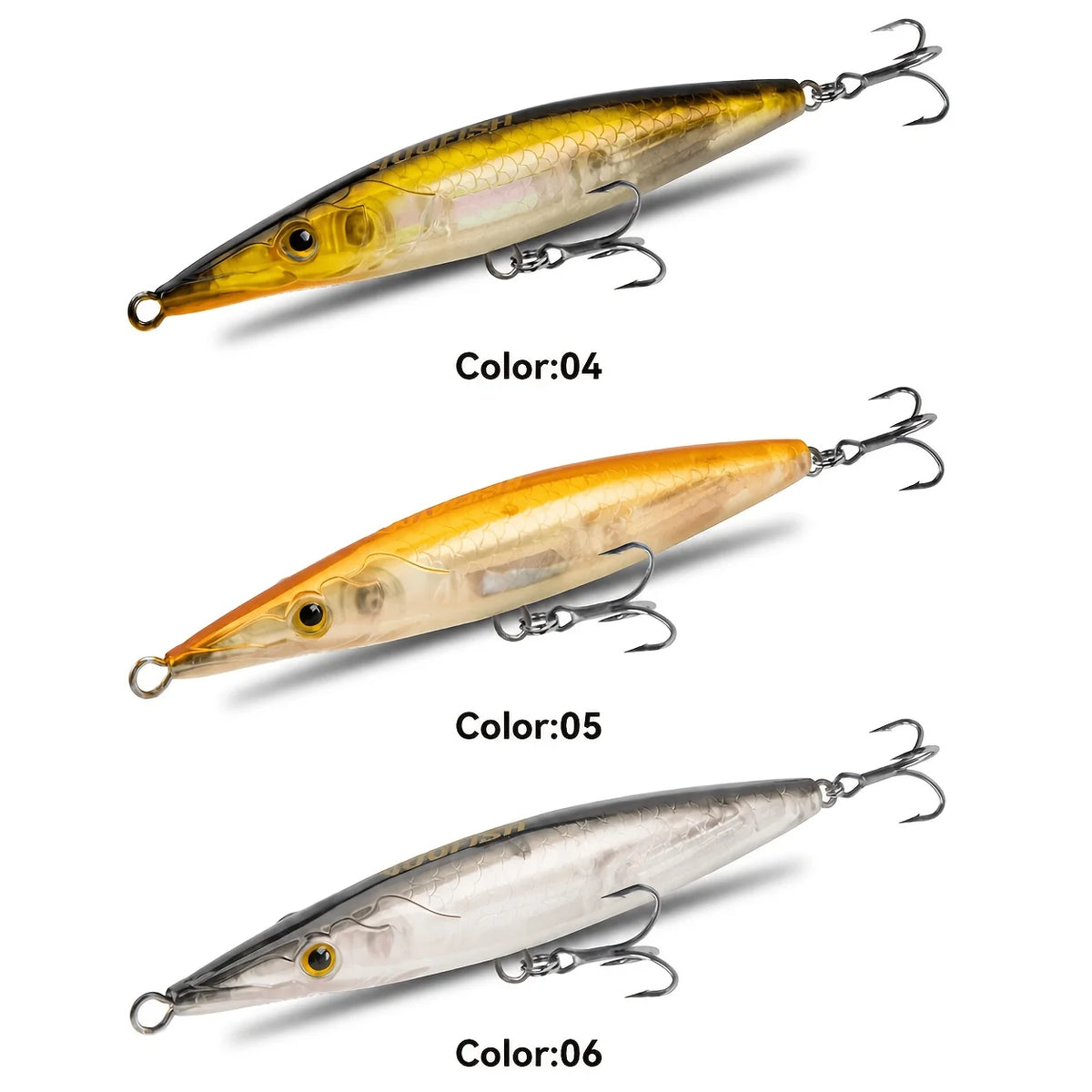 Ensemble De 3 Leurres Jerkbait Flottants — Doré + Orange Clair + Argent Fumé, photo 14