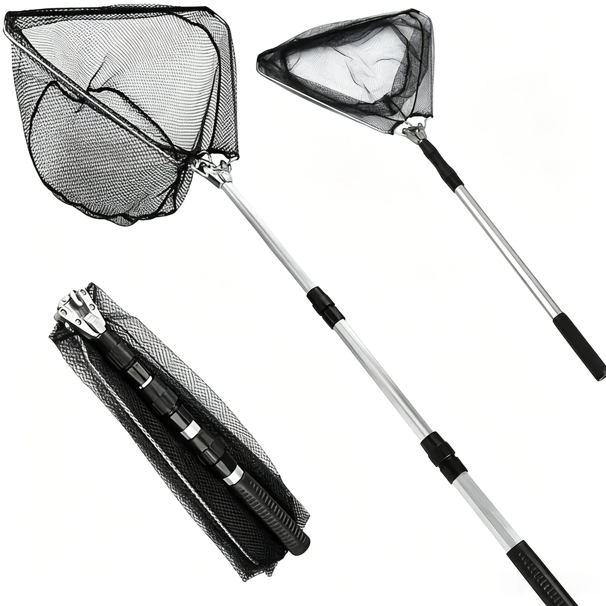 Filet de Pêche Télescopique Pliable en Aluminium