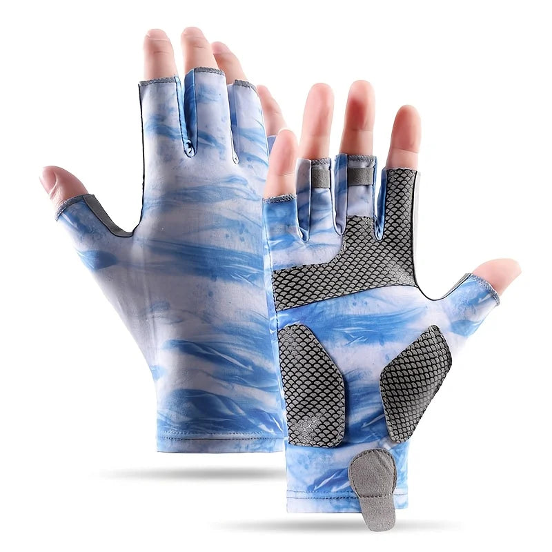 Gants de Pêche Sans Doigts en Polyester — Bleu Moucheté, photo 9