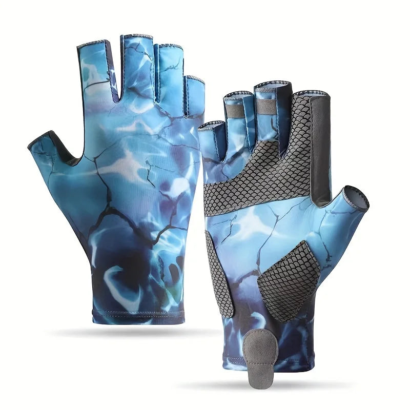 Gants de Pêche Sans Doigts en Polyester — Bleu Marbré, photo 12