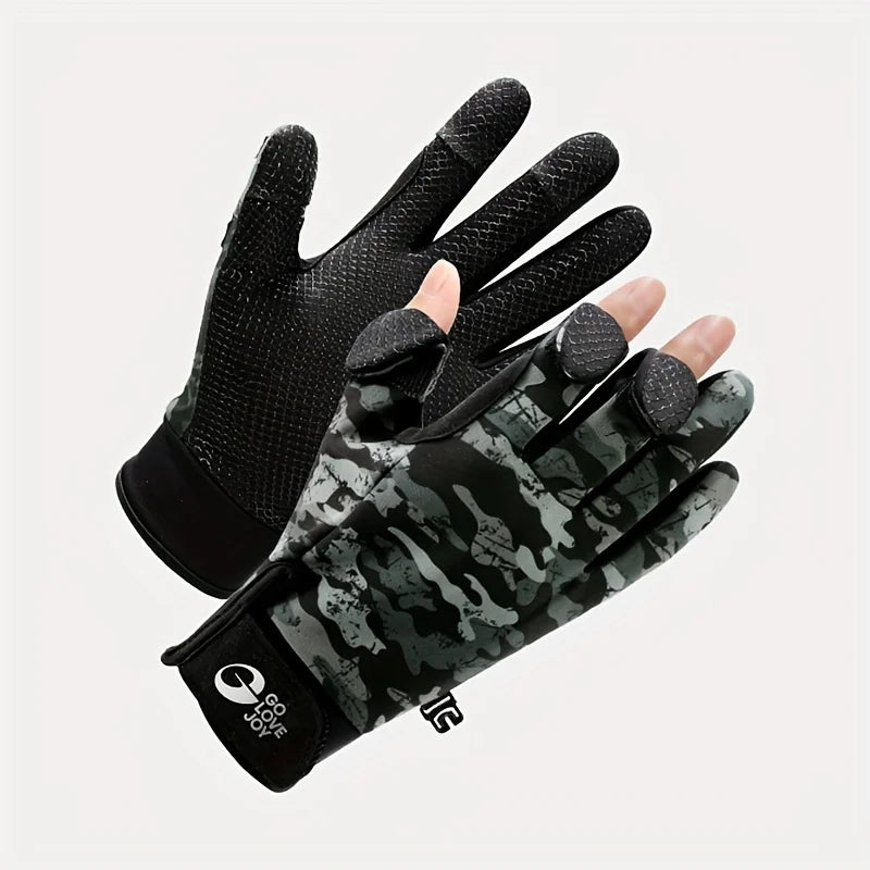 Gants de Pêche Tactiles Anti-Dérapants en Polaire — Camouflage Gris, photo 9