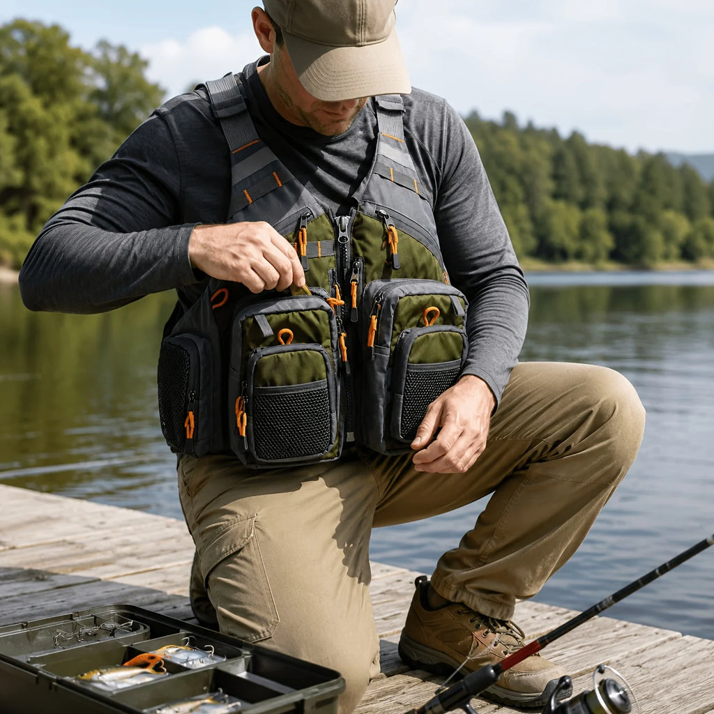 Gilet De Pêche Léger En Polyester Avec Poches — photo 7