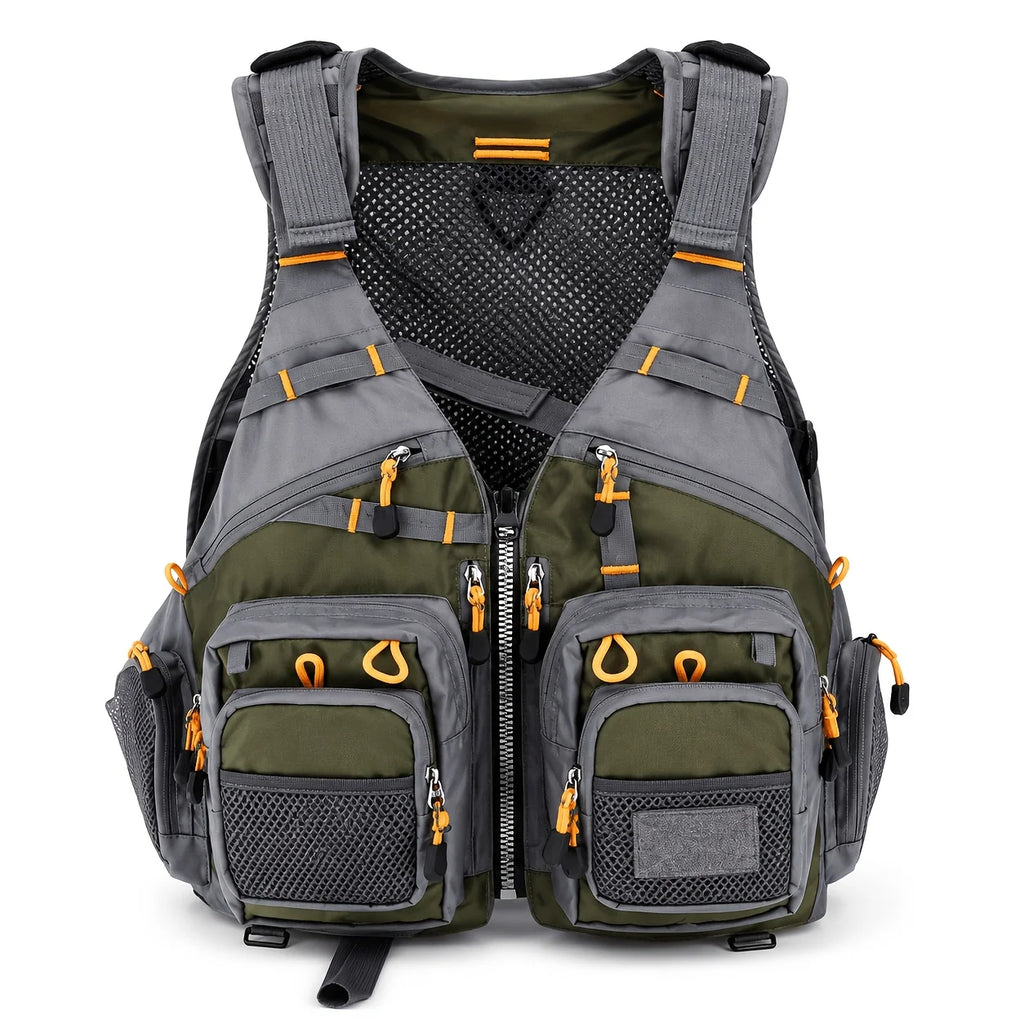 Gilet De Pêche Léger En Polyester Avec Poches — Vert Armée, photo 10