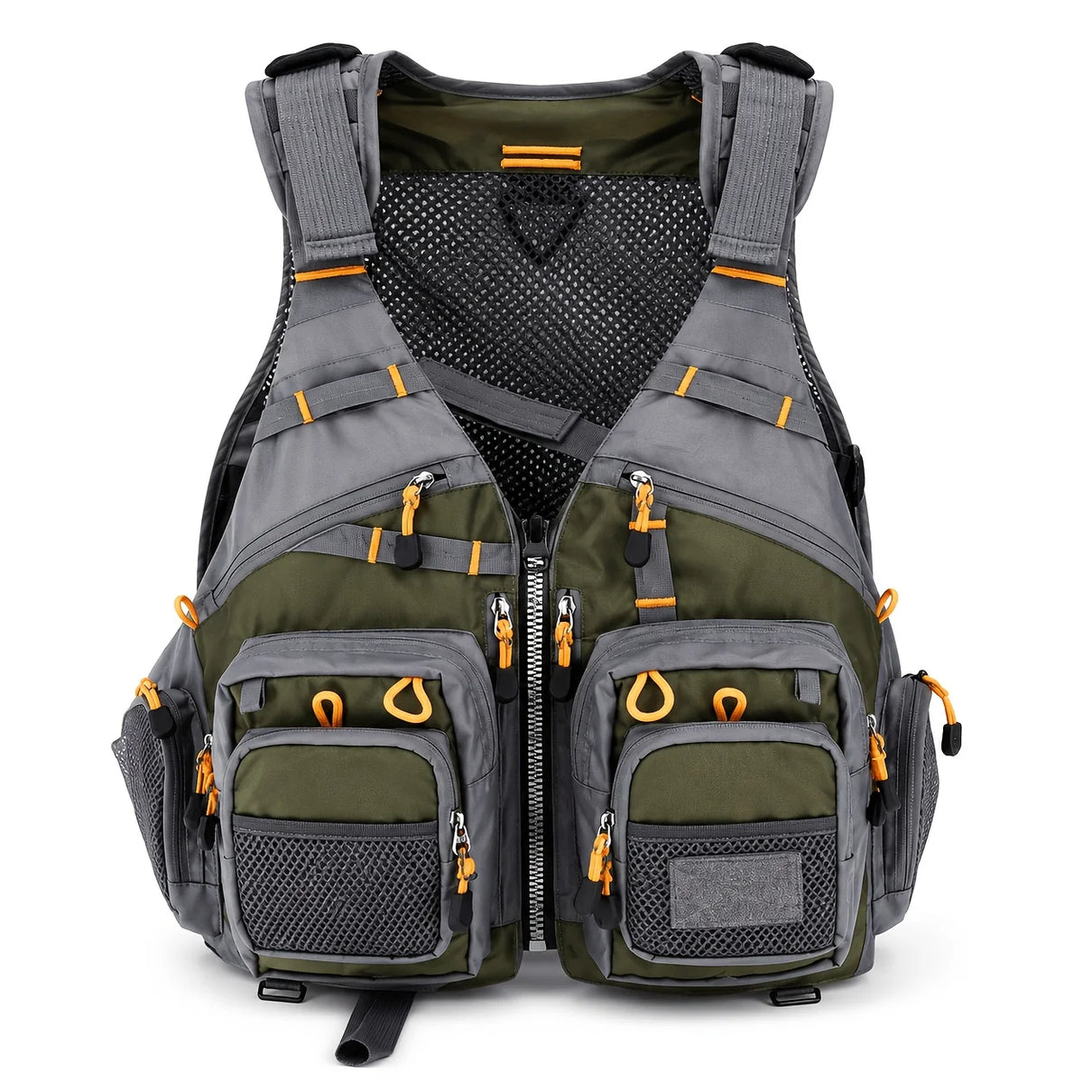 Gilet De Pêche Léger En Polyester Avec Poches — Vert Armée, photo 10