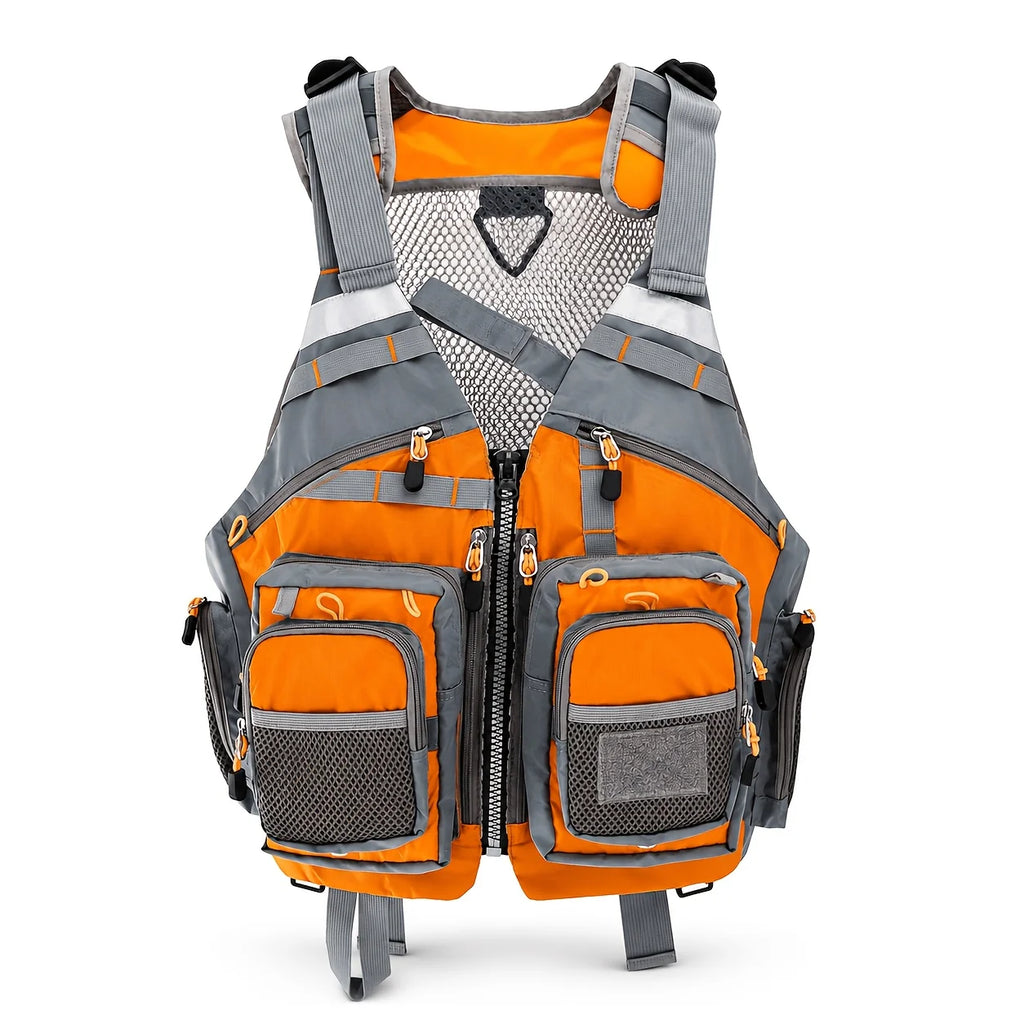 Gilet De Pêche Léger En Polyester Avec Poches — Orange, photo 11