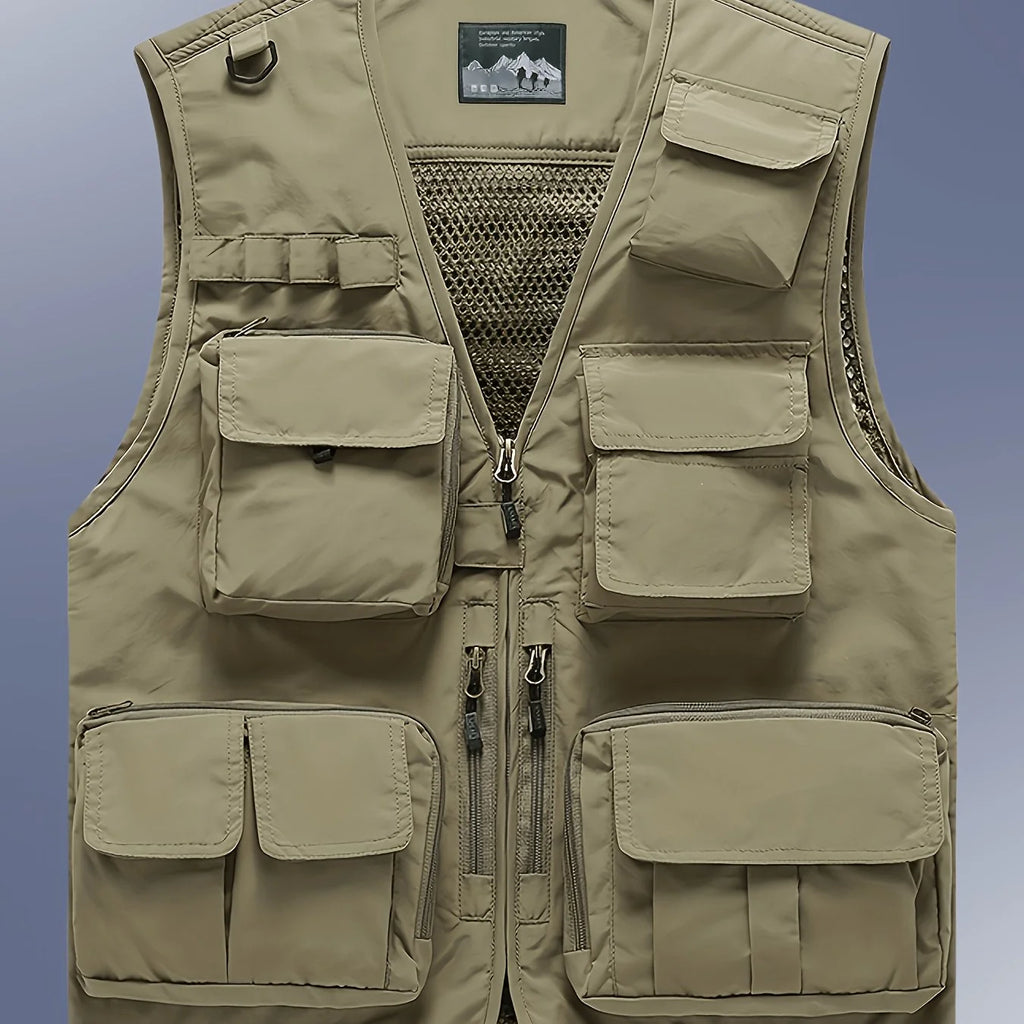 Gilet Sans Manches Respirant À Poches Pour Homme — Kaki, photo 10