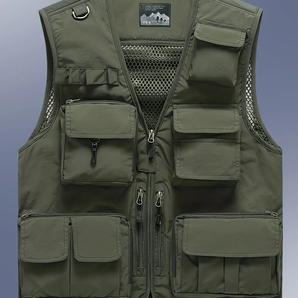 Gilet Sans Manches Respirant À Poches Pour Homme — Vert Olive, photo 12