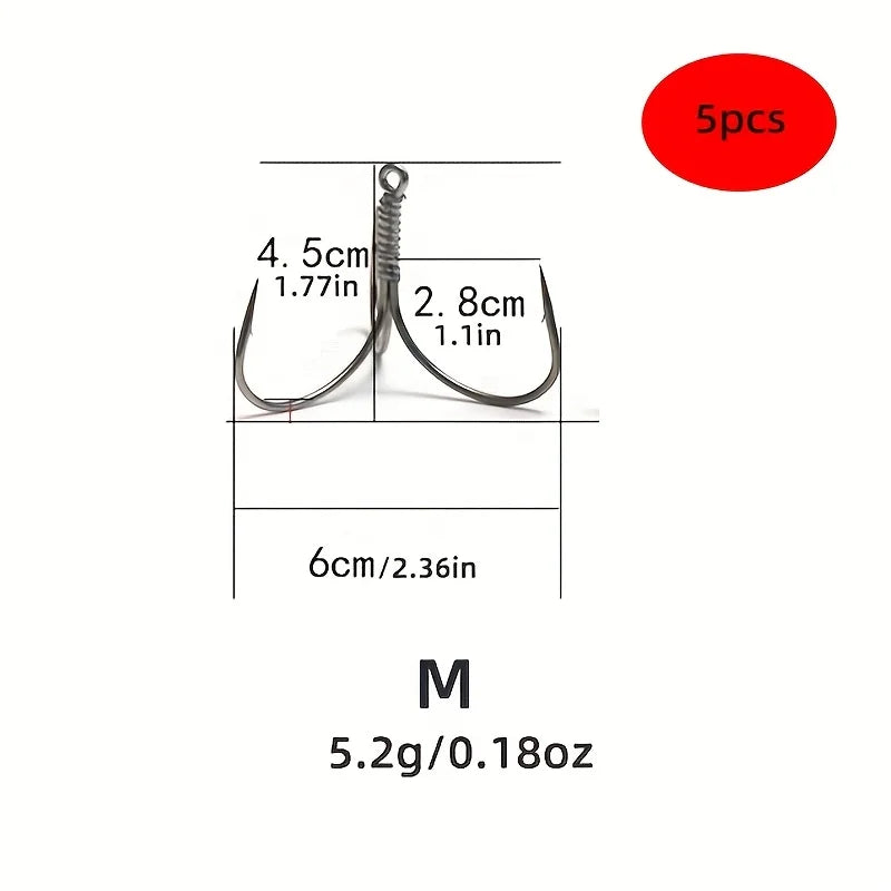 Hameçons Triples Barbless En Acier Carbone — Taille M 5 Pièces, photo 6