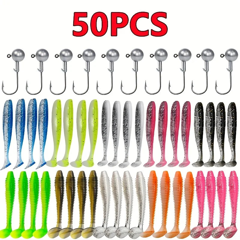 Kit de 50 Leurres Souples en Silicone pour Pêche