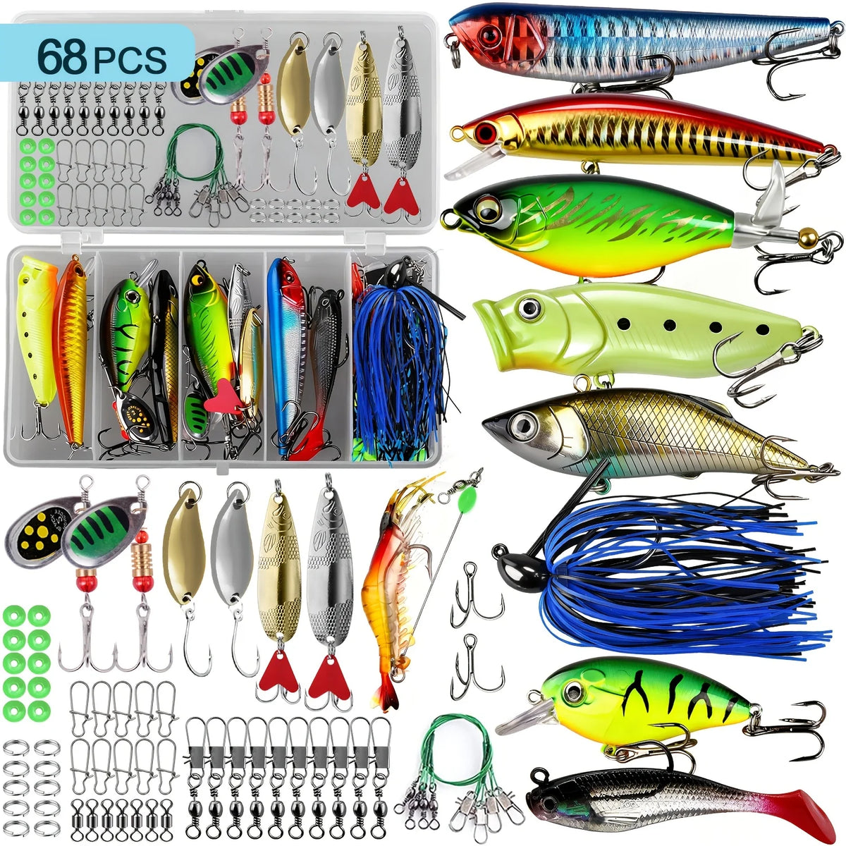 Kit De Leurres De Pêche Avec Boîte De Rangement — Kit de 68 Pièces, photo 3