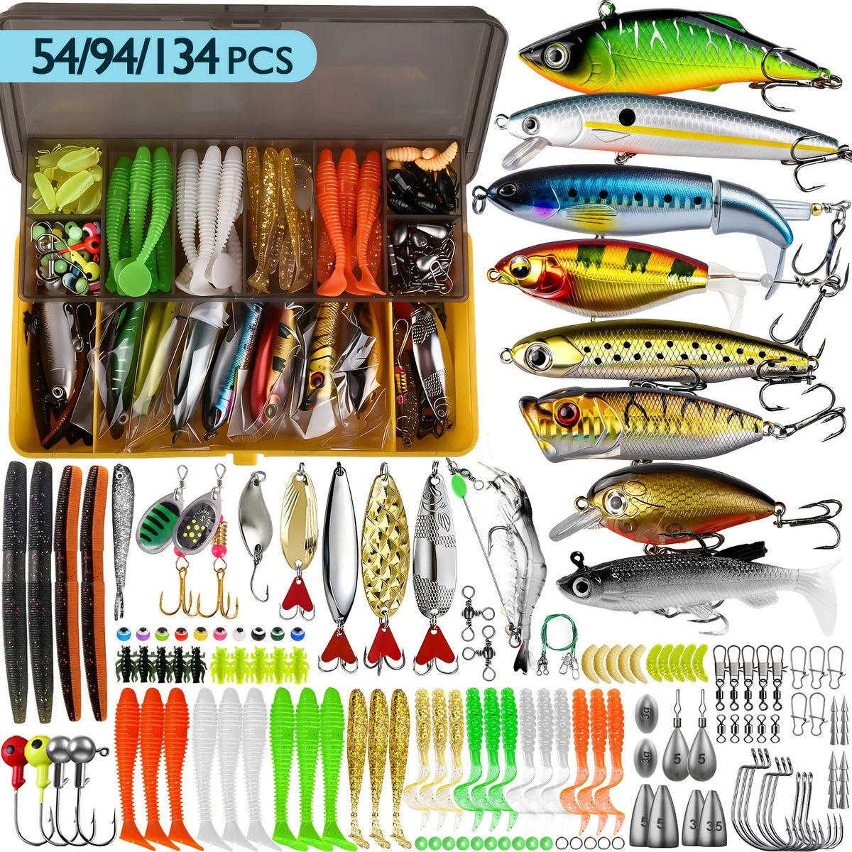 Kit De Leurres De Pêche Avec Boîte Et Accessoires — 134 Pièces