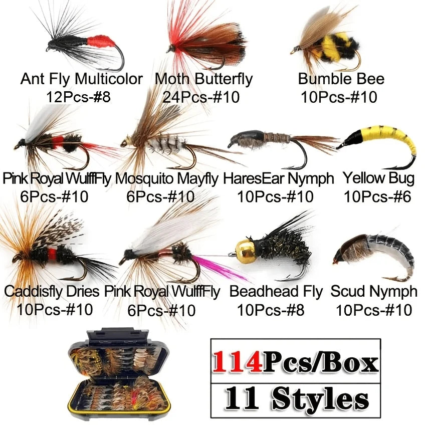Kit De Mouches Assorties Pour Pêche À La Truite — 114 Pièces 11 Modèles, photo 13