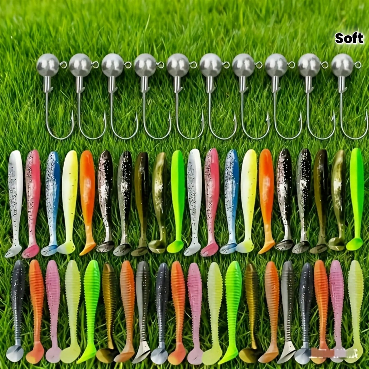 Kit De Pêche Avec 49 Leurres Souples Et Têtes Plombées