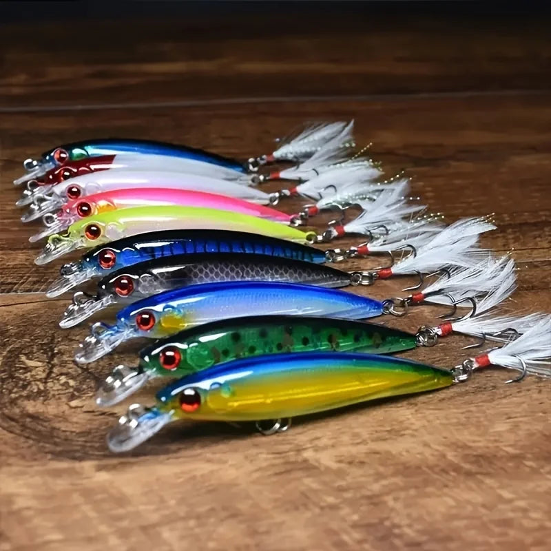 Leurre Minnow Artificiel 3D Plume Couleurs Mélangées