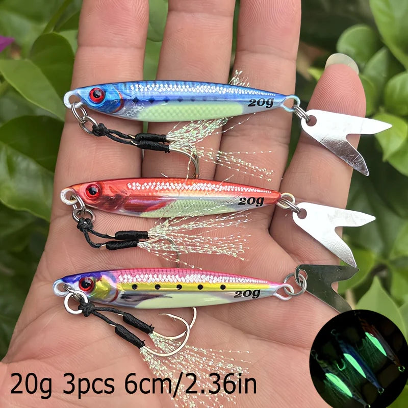Leurres de Pêche Phosphorescents en Acier Inoxydable — Bleu 20 g 3 Pièces