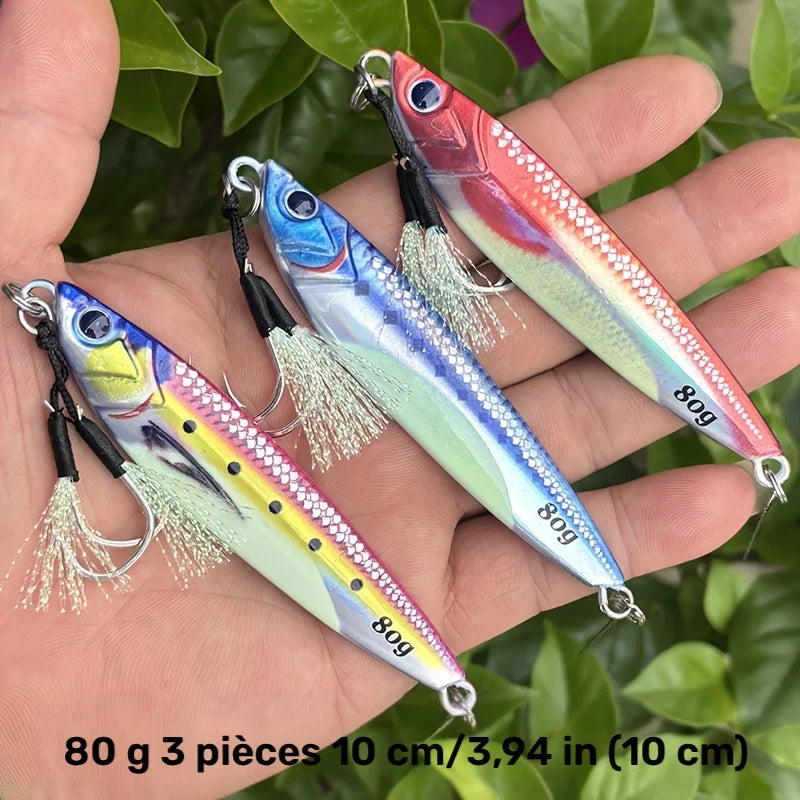 Leurres de Pêche Phosphorescents en Acier Inoxydable — Rouge 80 g 3 Pièces, photo 3